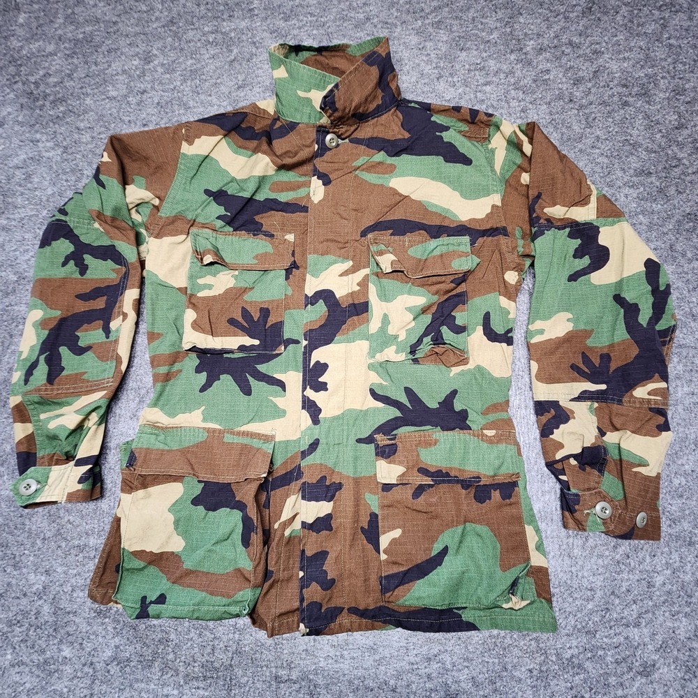 Vintage Military Army Hot Weather Woodland Camouflage Camo Combat Coat Small